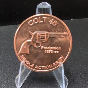 Colt 45 Single Action Army 1oz .999 Cooper Coin With USA Eagle on reverse Side